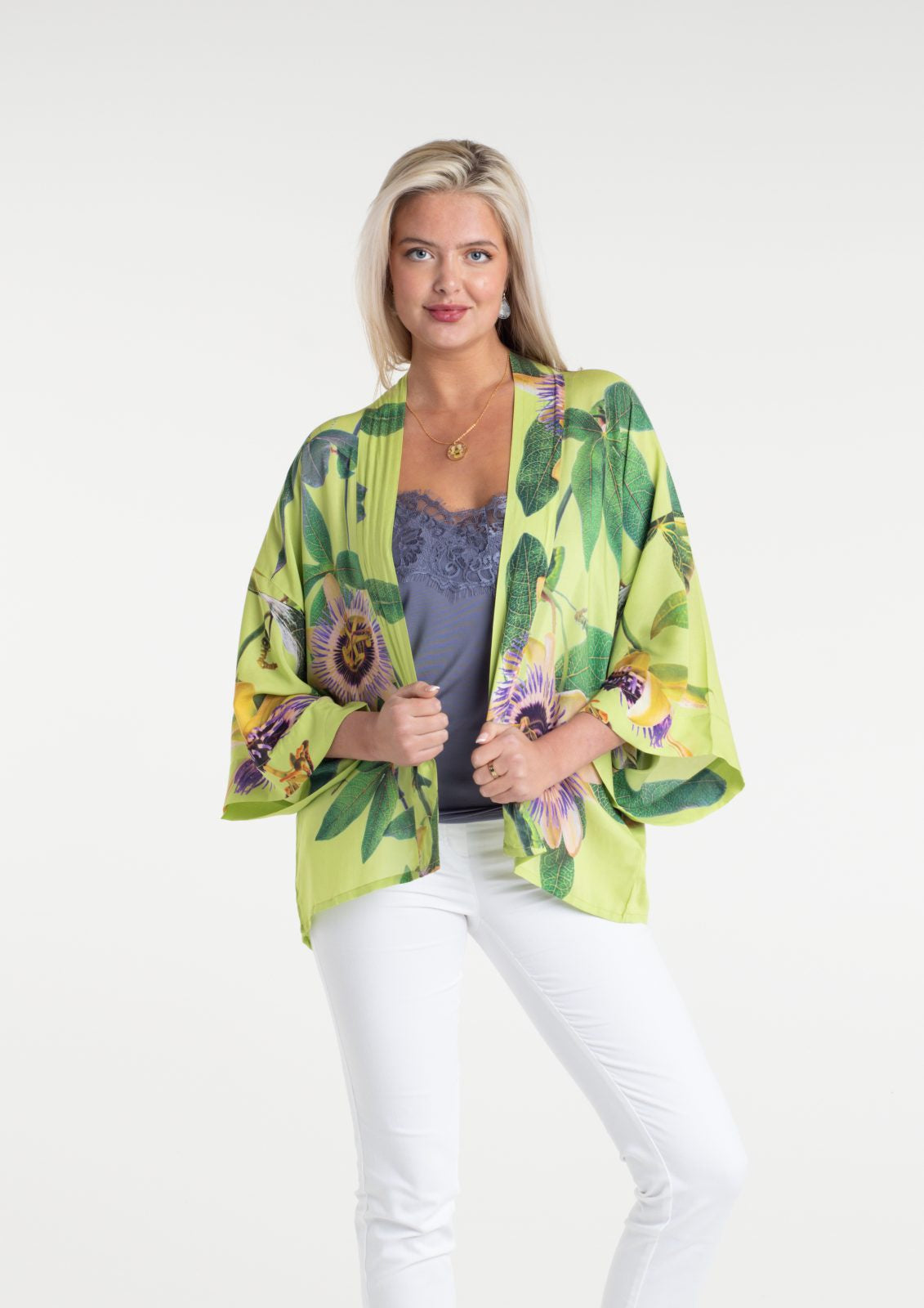 Lime Passionflower short kimono