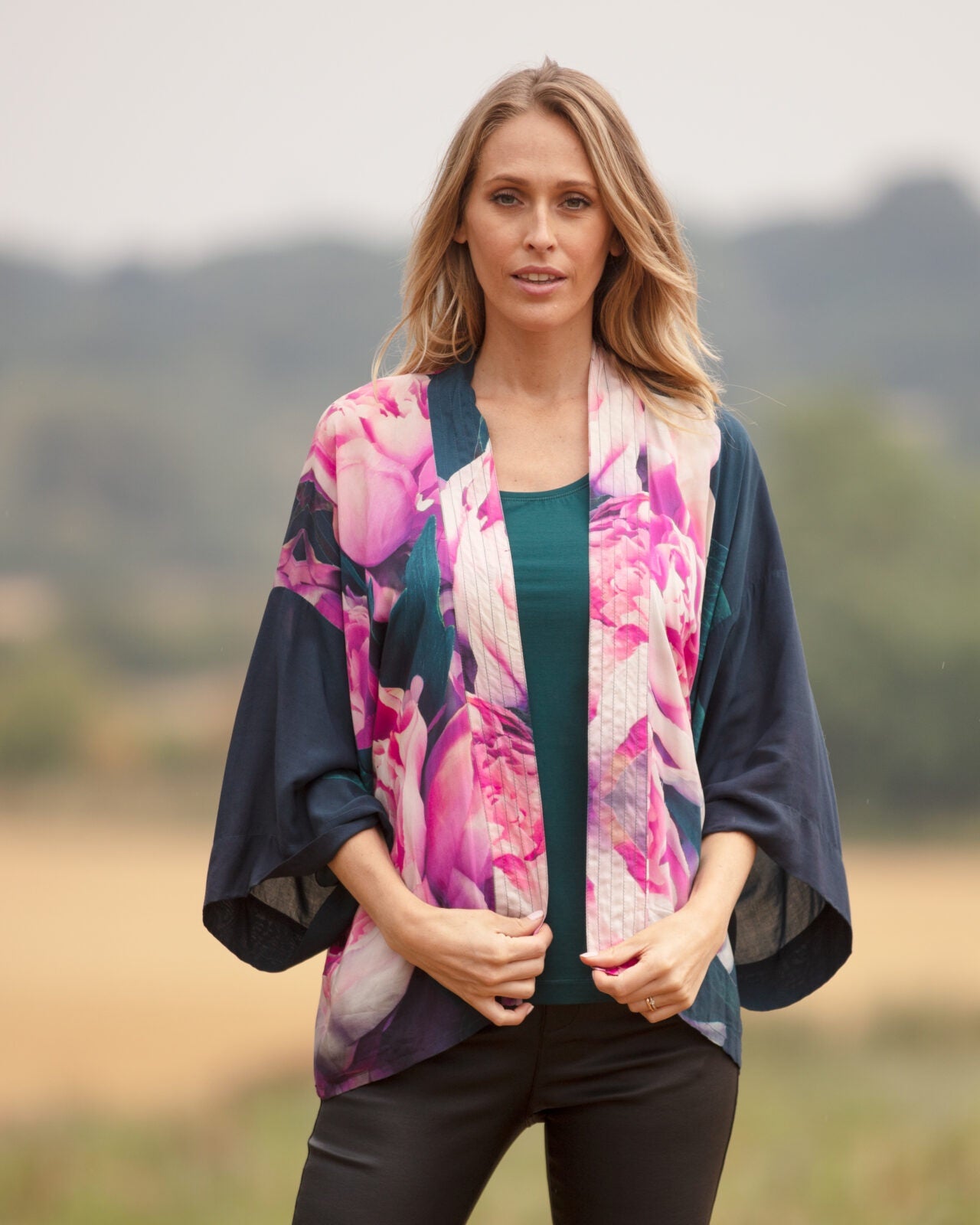 Pink peony kimono