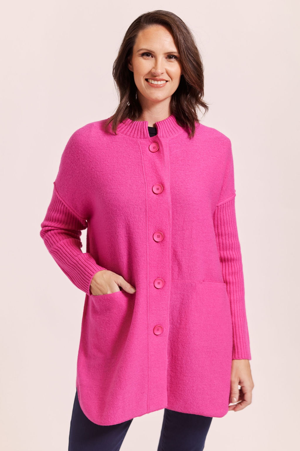 Rib Sleeve Coat (Fine Gauge) - Pink