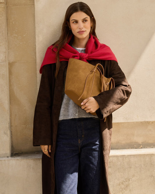 Celina Small Suedette Tote Bag in Caramel