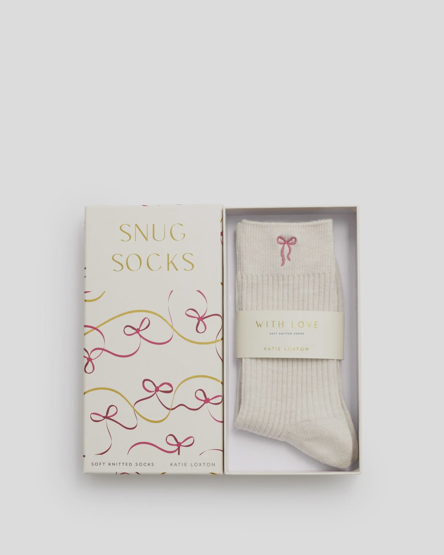 Gift Boxed Bow Socks in Off White