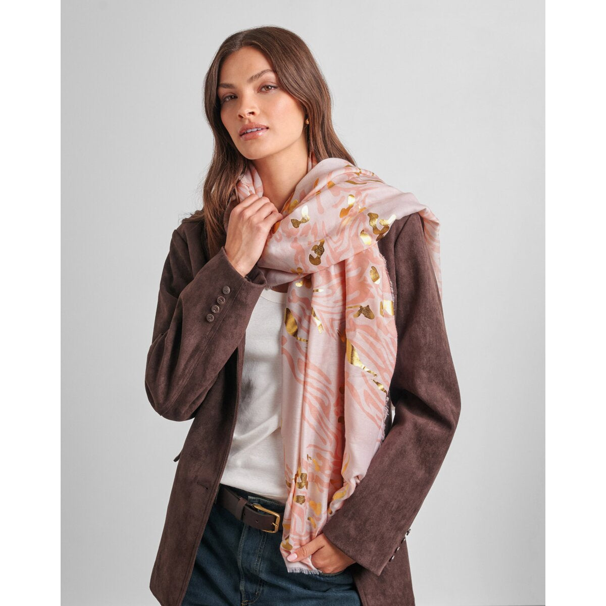 PRINTED FOIL SCARF | ANIMAL Print Pink