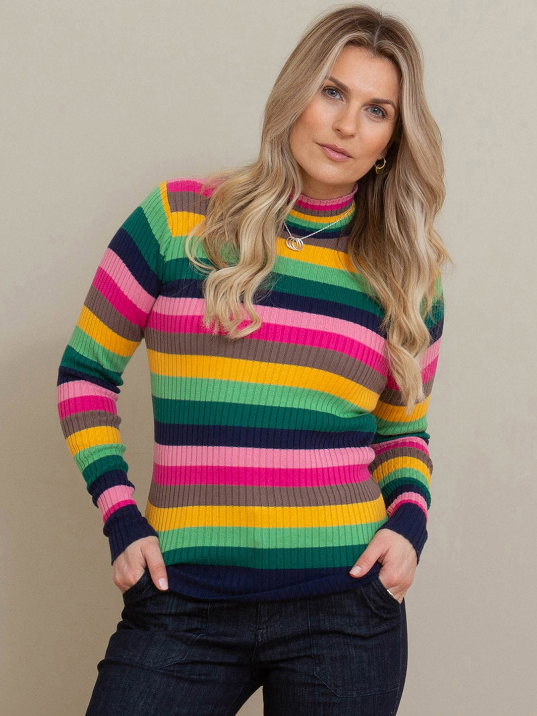 Trigon turtle neck knit top rainbow