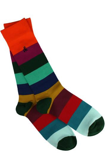 Multi Coloured Block Stripe Mens Bamboo Socks