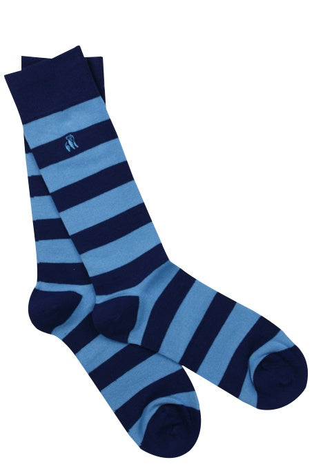 Sky Blue Striped Mens Bamboo Socks