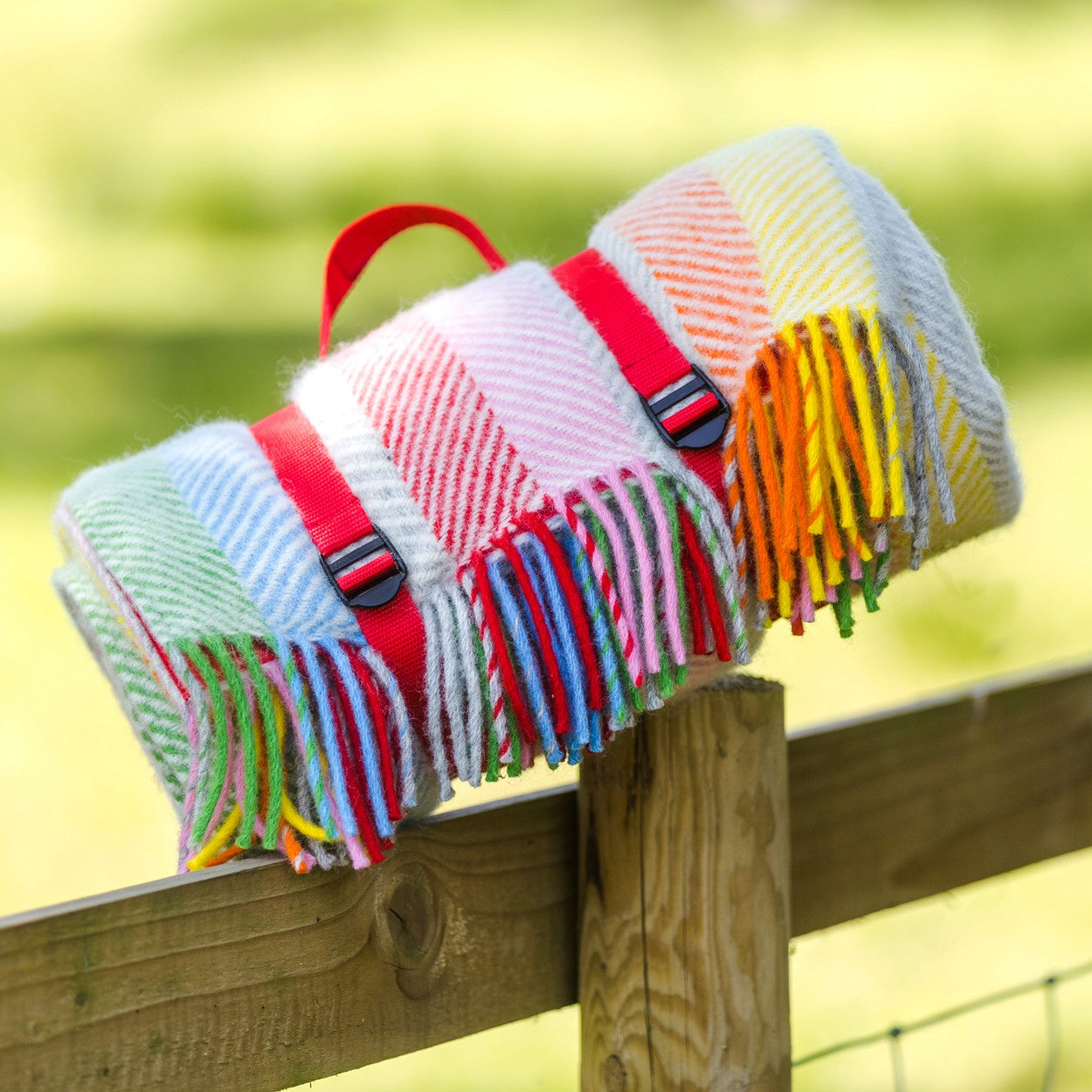 Rainbow Grey Stripe/Red picnic blanket
