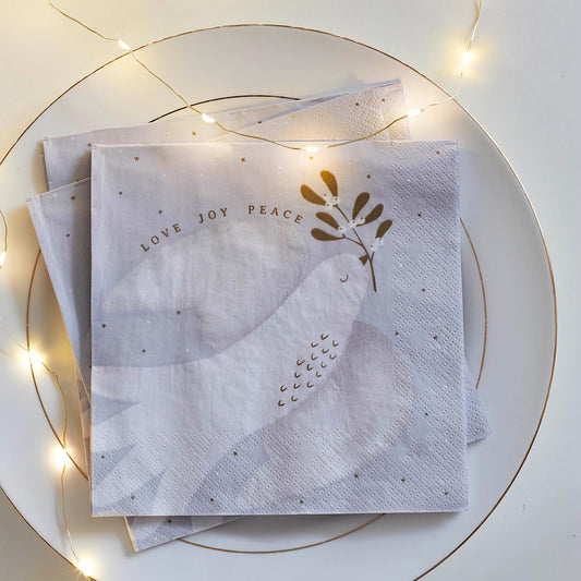 Botanical Mistletoe dove napkins