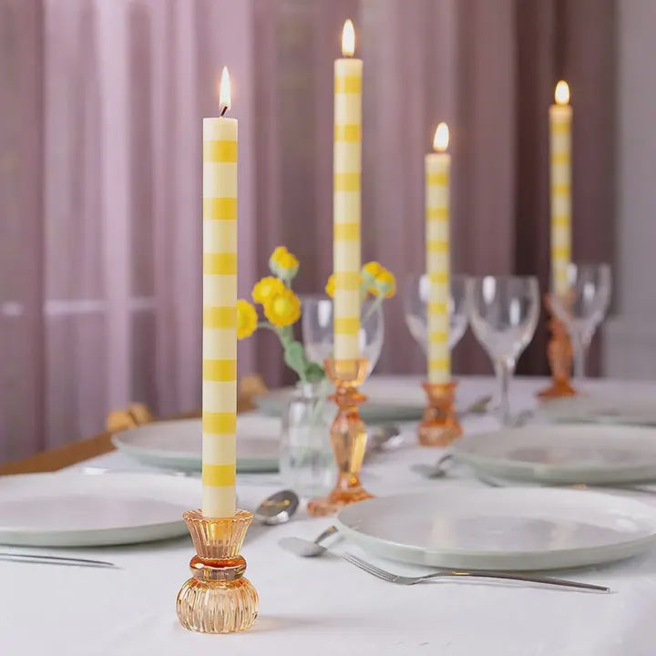 Yellow Stripe Dinner Candle