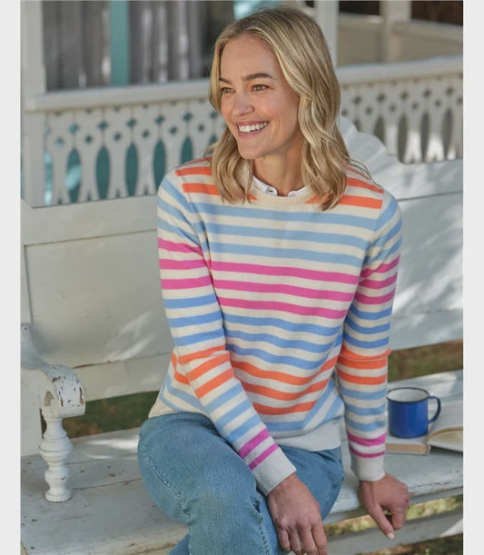 Cashmere and Merino Crew Neck Multi stripe
