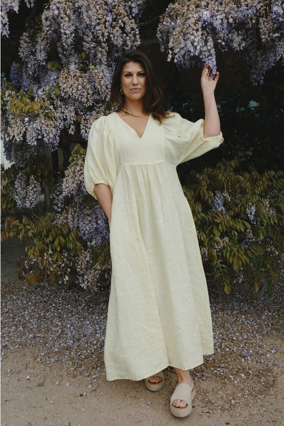Livie Puff Sleeve Linen Dress yellow