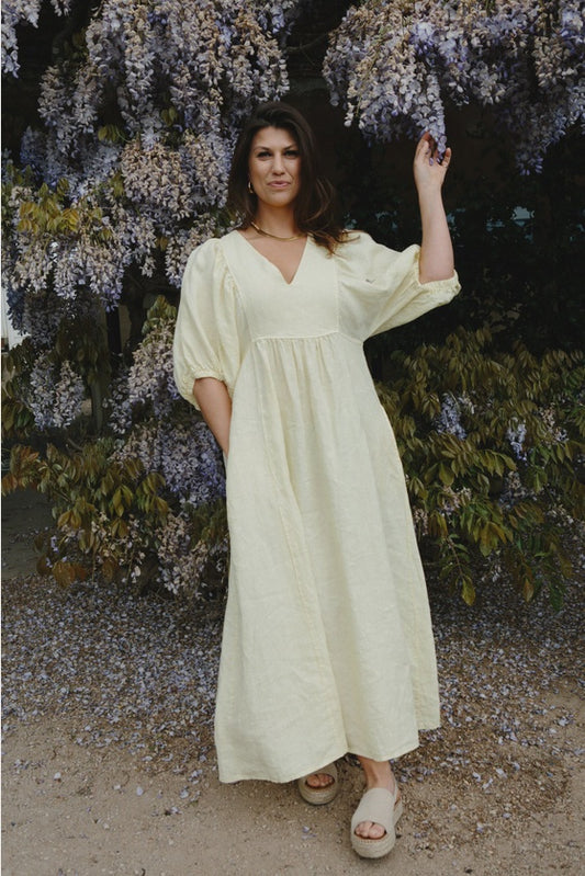 Livie Puff Sleeve Linen Dress yellow