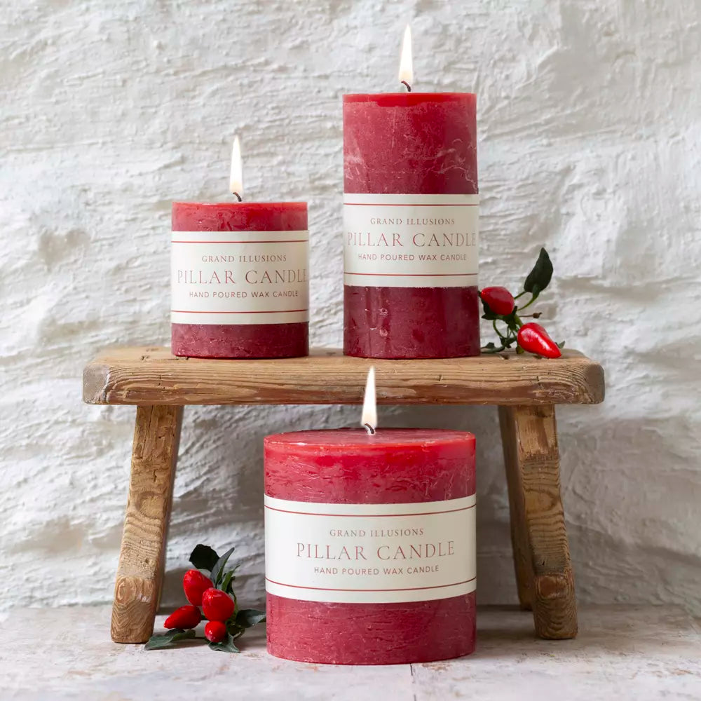 Rustic Pillar Candle Red 70x75mm