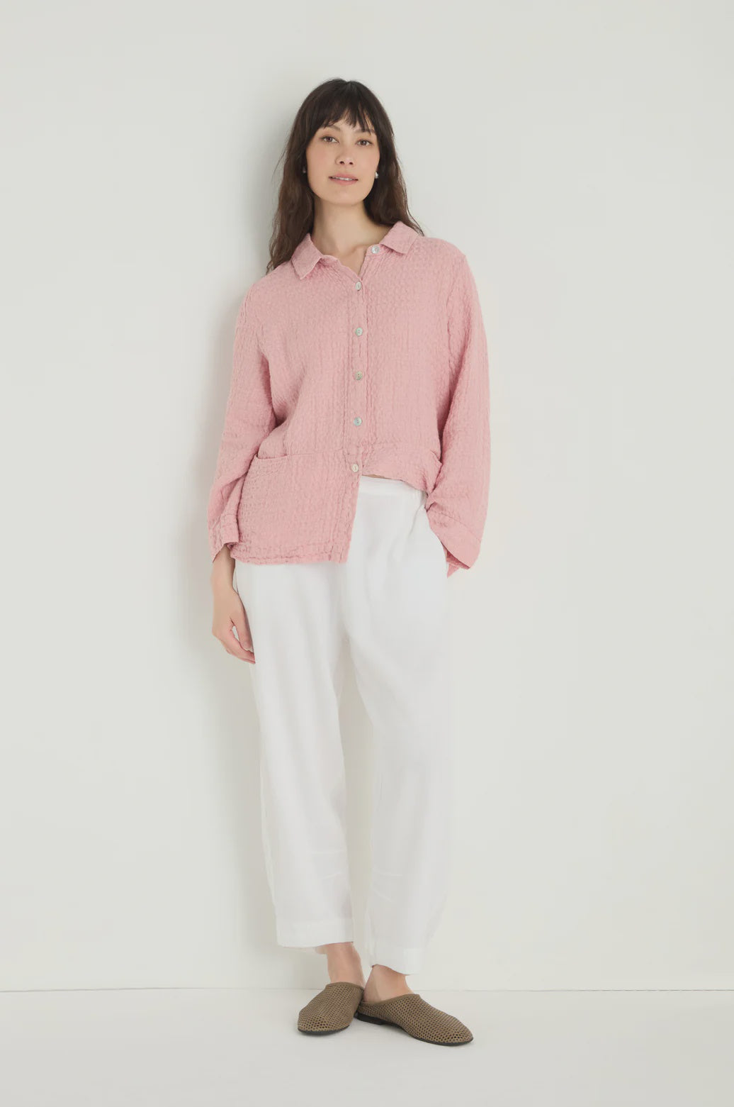 Twisted Linen Crop Trousers White