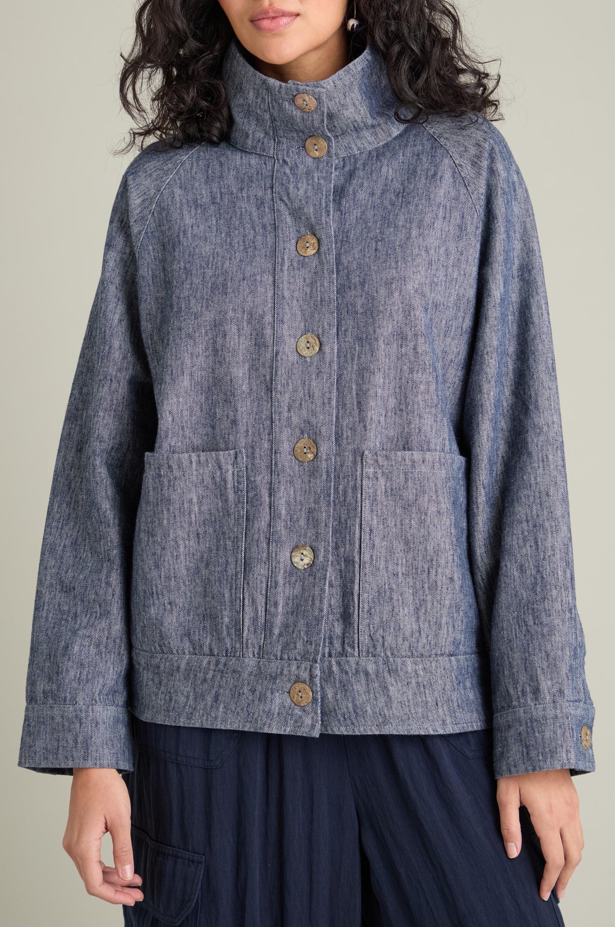 Washed Cotton Linen Jacket - Denim Blue