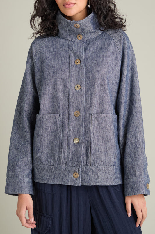 Washed Cotton Linen Jacket - Denim Blue