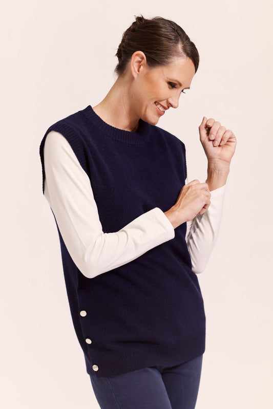 Vest With Side Button - Navy