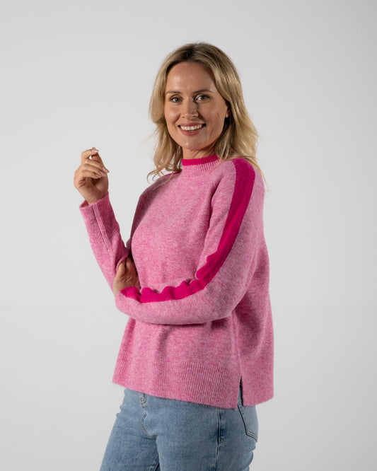 Mock Neck Trim Sweater - Raspberry