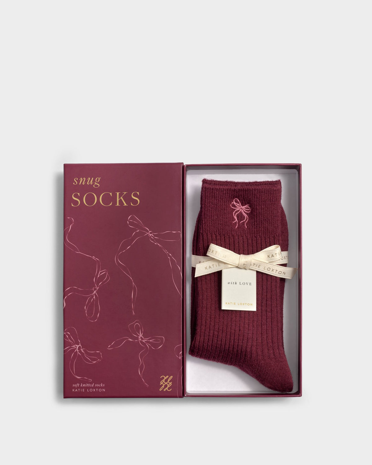 Gift Boxed Ribbed Socks - Cherry