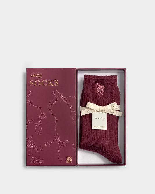 Gift Boxed Ribbed Socks - Cherry