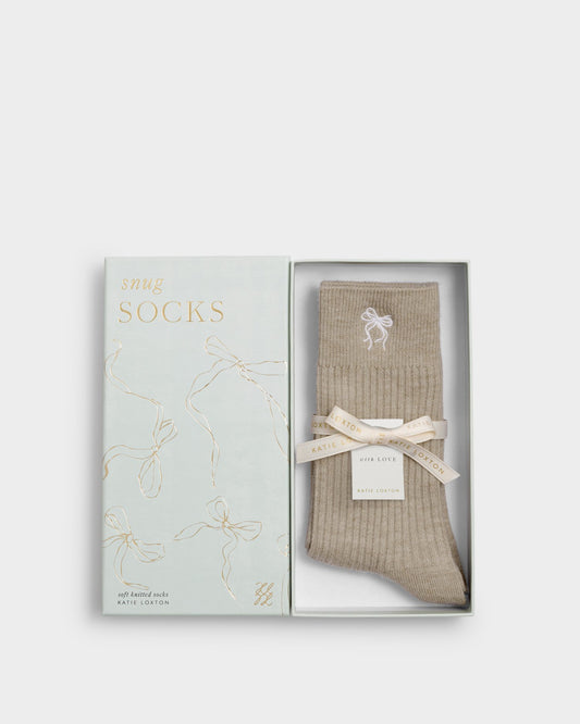 Gift Boxed Ribbed Socks - Taupe