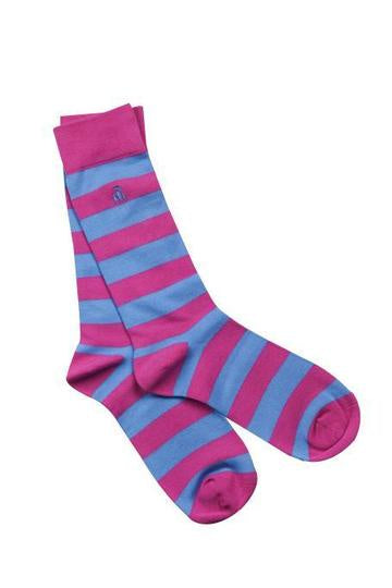 Pink and Light Blue Striped Womens Bamboo Socks