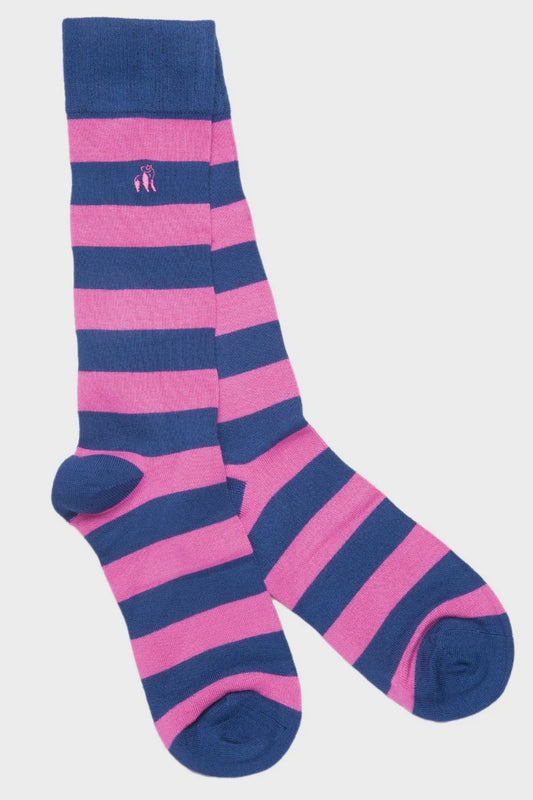 Pink and Blue Striped Womens Bamboo Socks